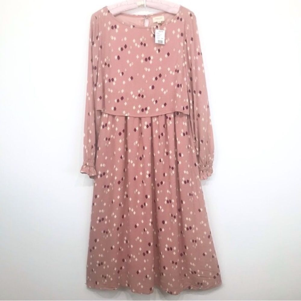 Orange Creek LA Gliks Mauve Pink Modest Diamond Print Long Sleeve Dress NEW